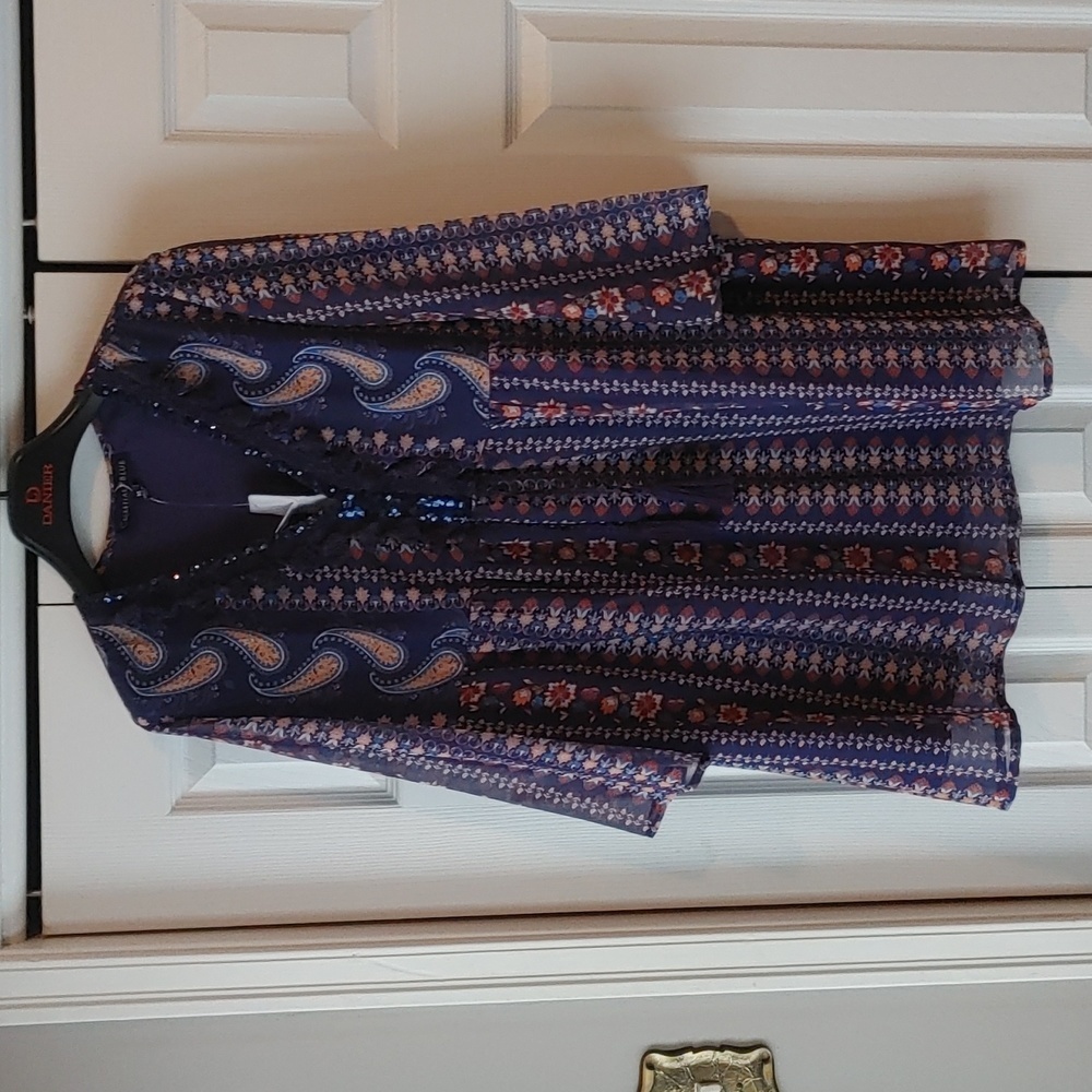 Celestial Blue Boho Oversized Tassel Tunic Sequin Dress M